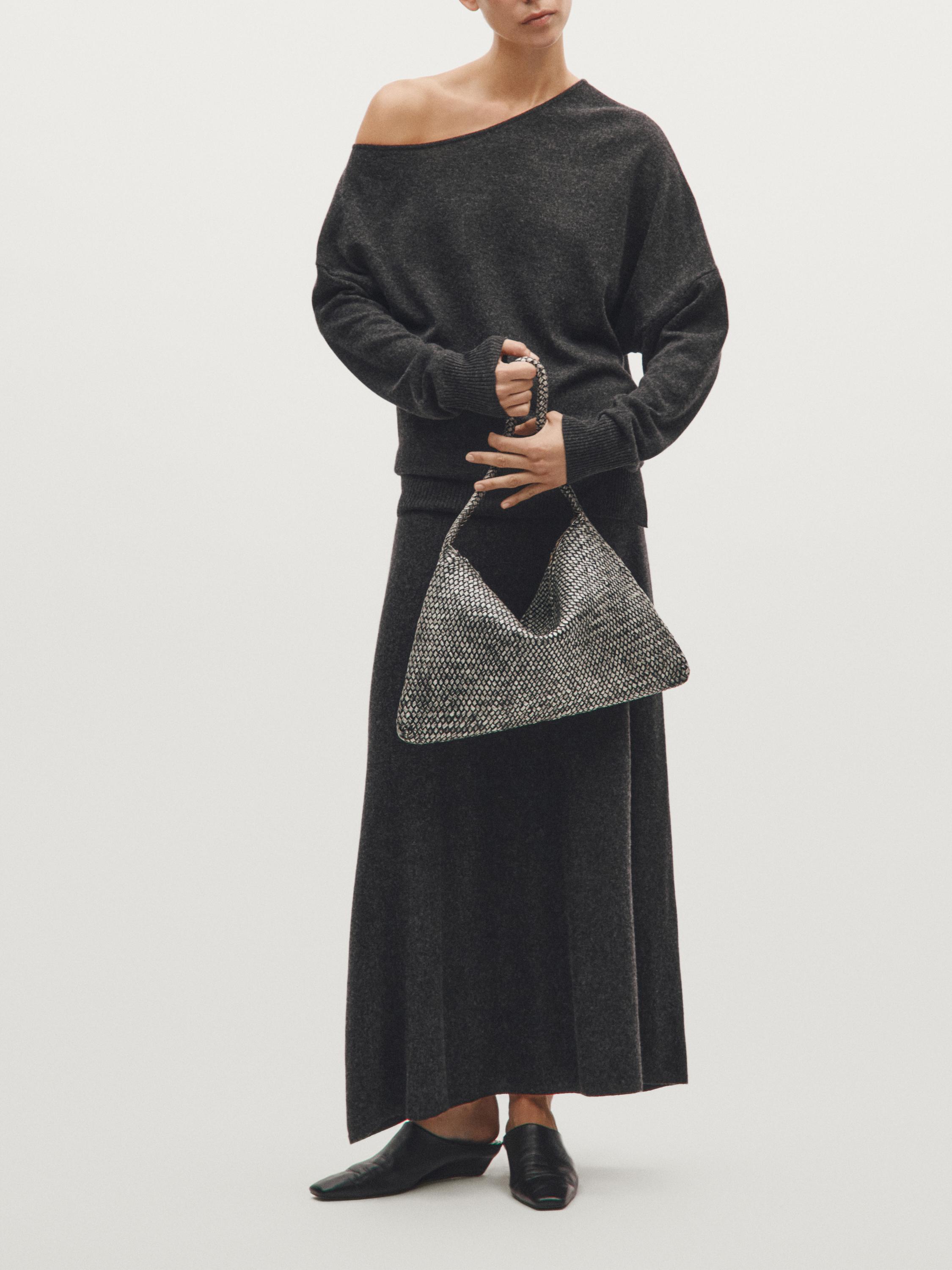 Grand sac porté épaule en cuir nappa tressé